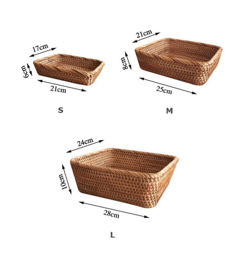 hand woven rattan baskets in size small, medium, large with dimensions