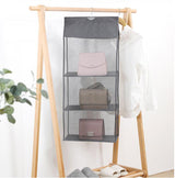 3 layer gray hanging closet display on free standing clothes rack