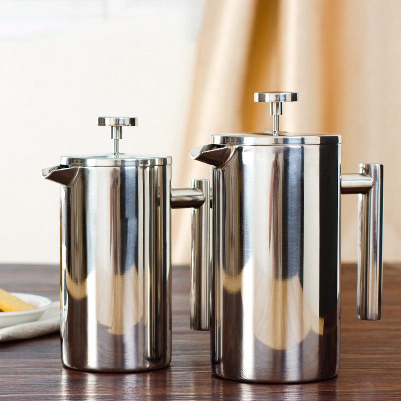 durable, double wall stainless steel french press side by side