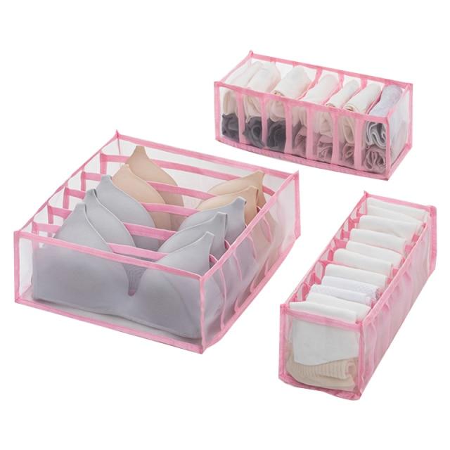 pink underwear drawer organizer 3 set for bras, panties, and socks