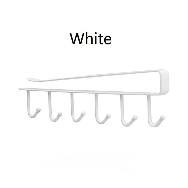 free hanging kitchen rack with 6 hooks in white