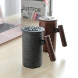 ceramic tea mug with infuser available in two colors, black or brown
