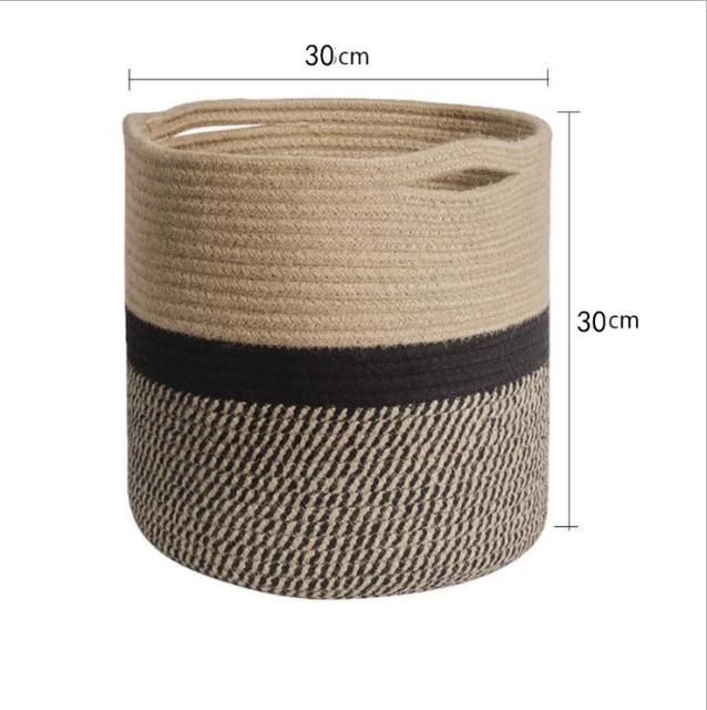 large brown and black cotton rope basket 30x30cm