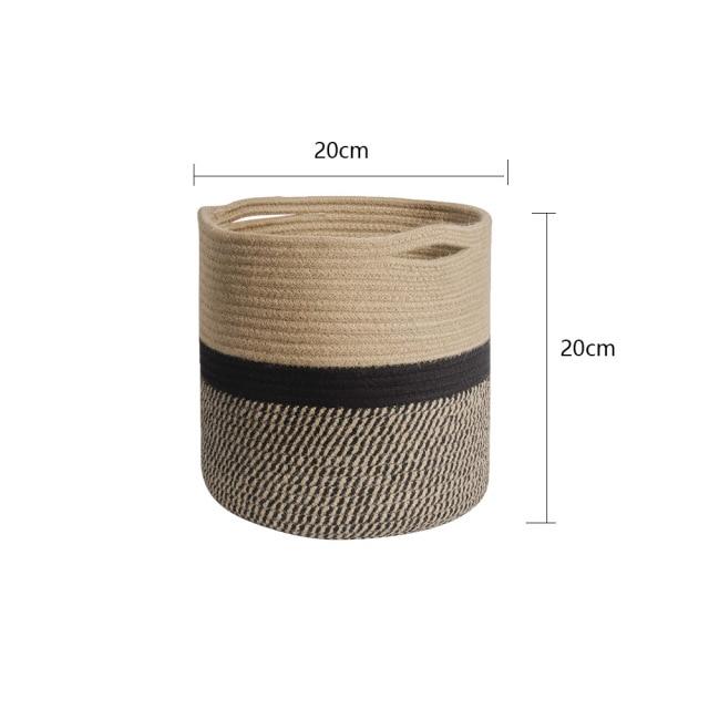 small brown and black cotton rope basket 20x20cm