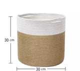large white and brown cotton rope basket 30x30cm