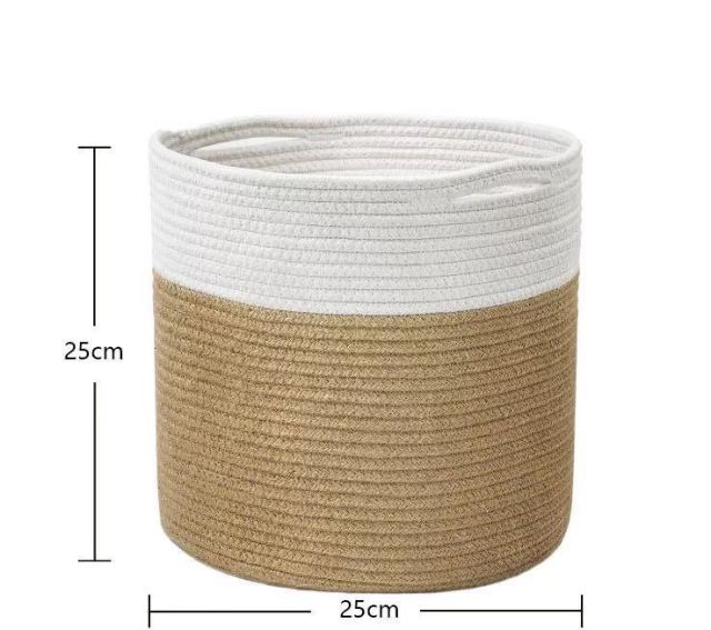 medium white and brown cotton rope basket 25x25cm