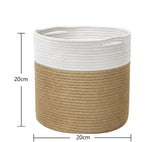 small white and brown cotton rope basket 20x20cm