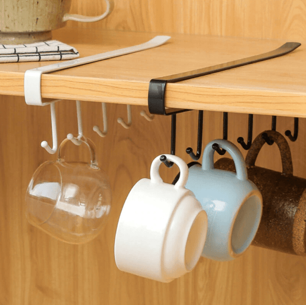 easy to install kitchen rack with 6 hooks holding cups
