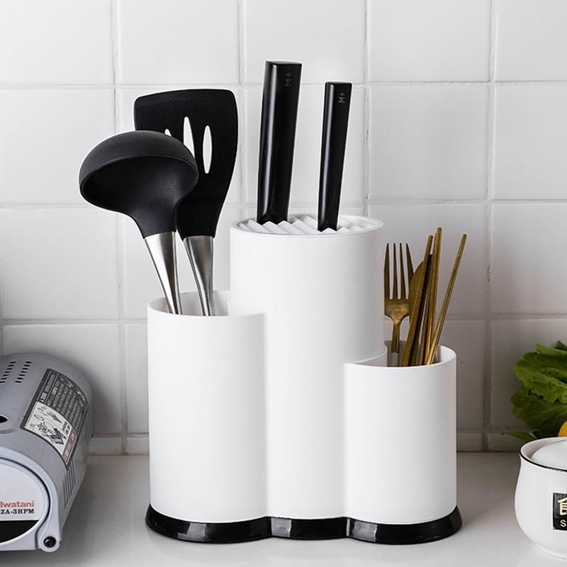 white multifunctional utensil organizer for holding kitchen tools, knives, and eating utensils