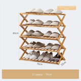 5 tier foldable multi layer bamboo shoe rack holds 15 pairs of shoes