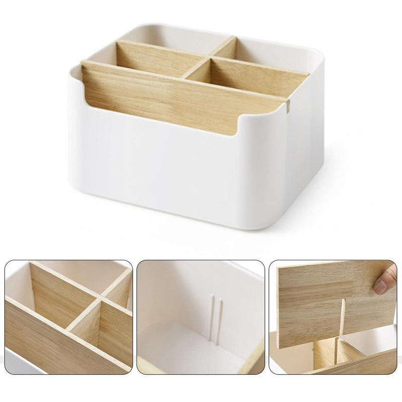 white table organizer with images for installing wooden compartments