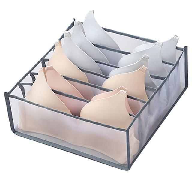 gray bra organizer with 6 sections