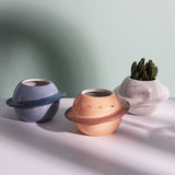 ceramic planters for small tabletop plants and succulents lined against the wall
