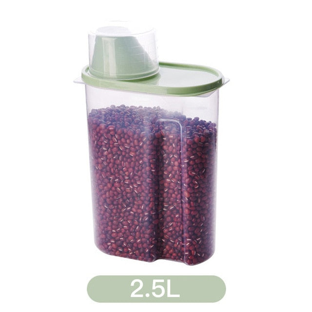 large green food storage container for dried grains with 2.5L capacity
