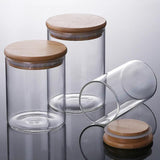 empty dry storage made of glass with bamboo lids